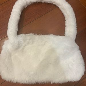 y2k small white fur baguette bag